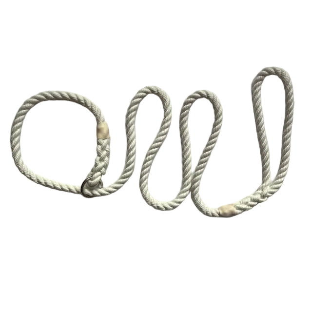 Hand Made Rope Slip Lead With No Stopper - 10mm diameter, 1.5m length, Matt White