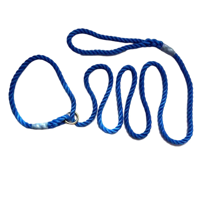 Hand Made Rope Slip Lead No Stopper - 8mm diameter, 2m length, Matt Blue