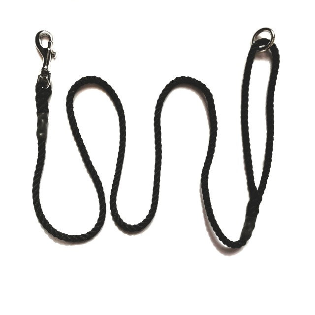Hand Made Rope Clip Lead With Ring - 6mm diameter, 1.2m length, Matt Black