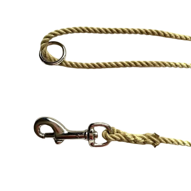 Hand Made Rope Clip Lead With Ring - 4mm diameter, 1.2m length, Natural