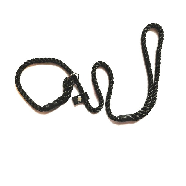 Hand Made Rope Slip Lead With Leather Stop - 8mm diameter, 0.9m length, M.O.D. Olive