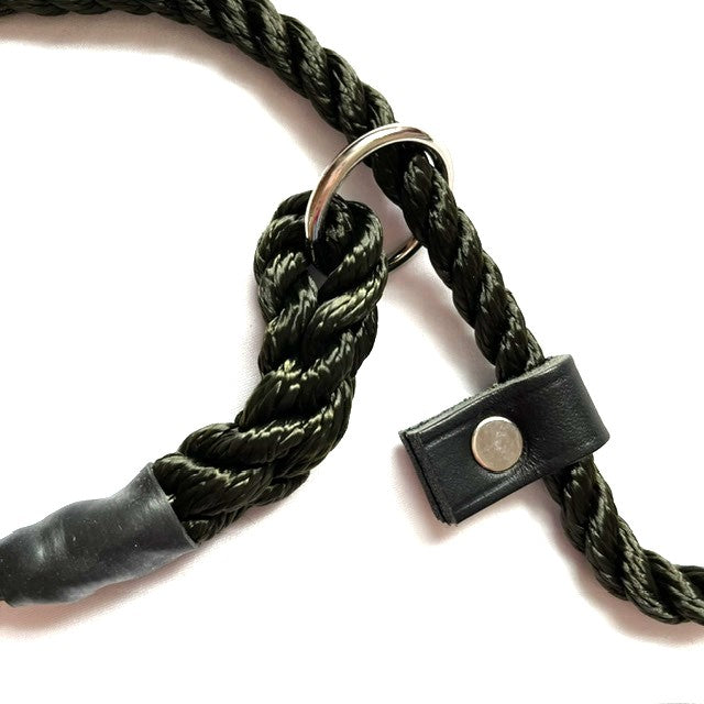 Hand Made Rope Slip Lead With Leather Stop - 8mm diameter, 0.9m length, M.O.D. Olive