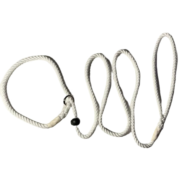 Hand Made Rope Slip Lead With Toggle Stop - 6mm diameter, 1.5m length, White