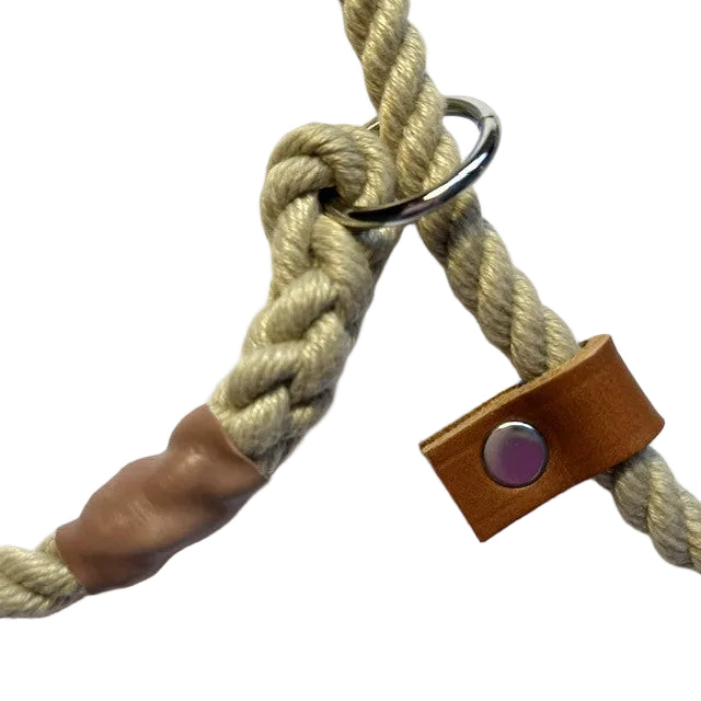 Hand Made Rope Slip Collar with Leather Stopper - 8mm diameter, 0.66m length, Natural