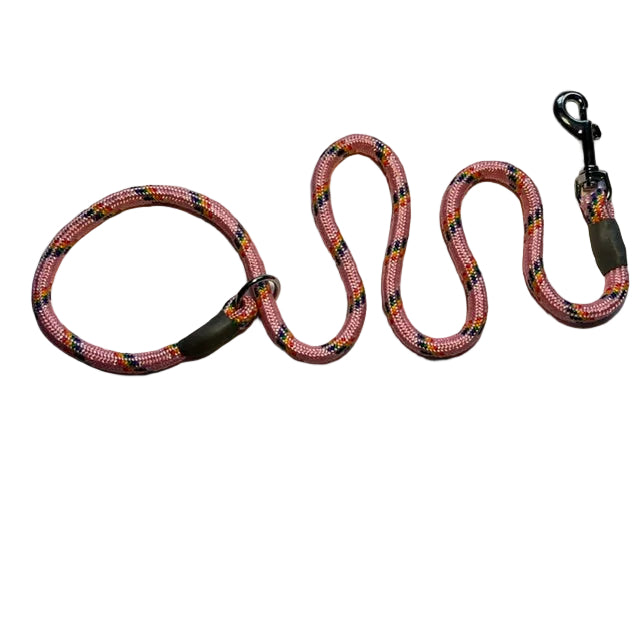 Braided Slip/Clip Lead No Stopper - 8mm diameter, 1.2m length, Pink & Rainbow