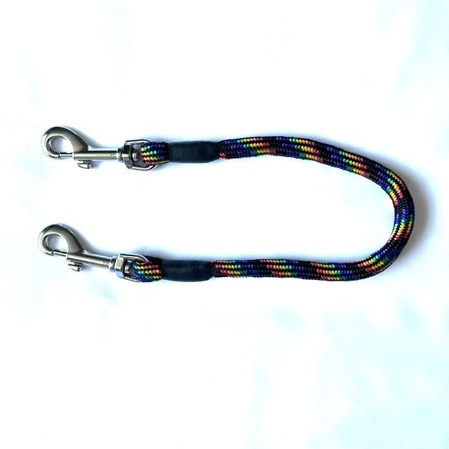 Braided Double Ended Clip Lead - 8mm diameter, 0.50m length, Black & Rainbow