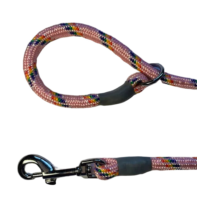 Braided Slip/Clip Lead No Stopper - 8mm diameter, 1.2m length, Pink & Rainbow