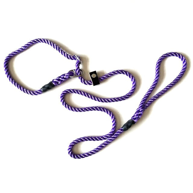 Hand Made Rope Double Stop Slip Lead, 8mm diameter, 1.5m length, Shiny Violet