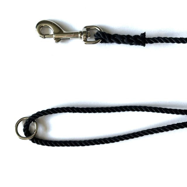 Hand Made Rope Clip Lead With Ring - 4mm diameter, 0.95m length (no sleeves) Matt Black