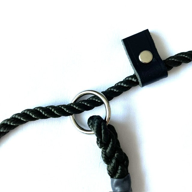 Hand Made Rope Slip Lead with leather stop - 6mm diameter, 1.5m length - M.O.D. Green