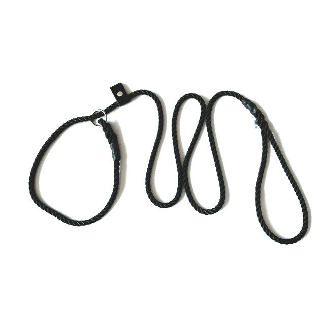 Hand Made Rope Slip Lead with leather stop - 6mm diameter, 1.5m length - M.O.D. Green