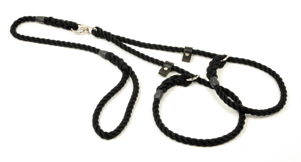 Hand Made Rope Brace Slip Lead With Swivel (two dogs one handle)