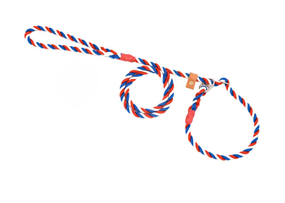 Hand Made Rope Double Stop Slip Lead With Leather Stop