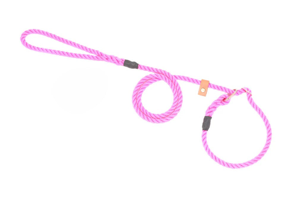 Hand Made Rope Double Stop Slip Lead With Leather Stop