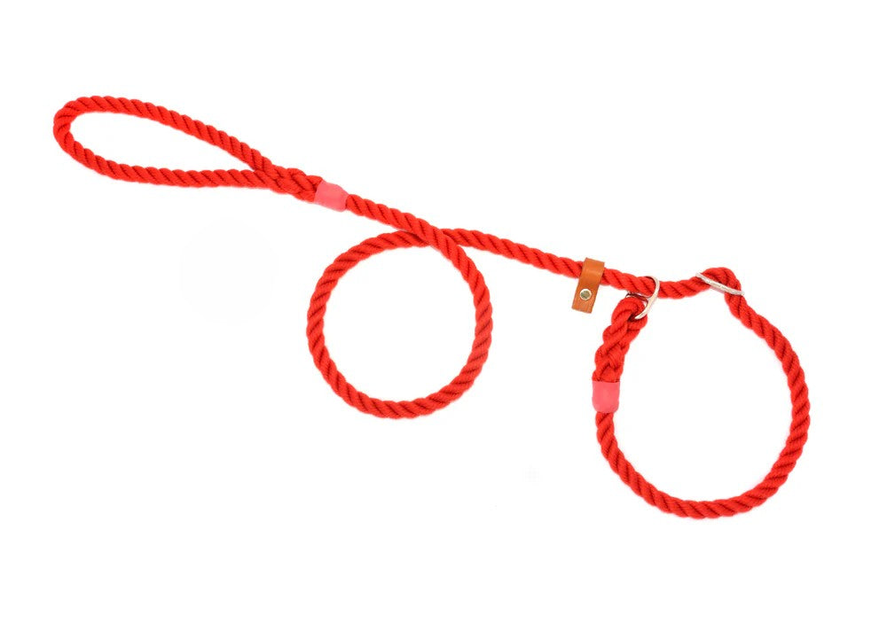 Hand Made Rope Double Stop Slip Lead With Leather Stop