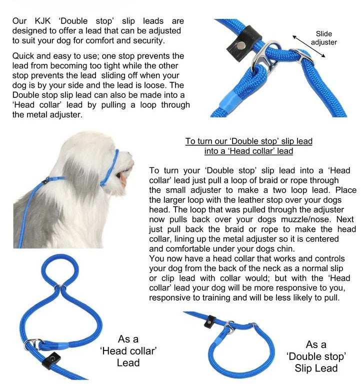 Braided Double Stop Slip Lead With Leather Stop