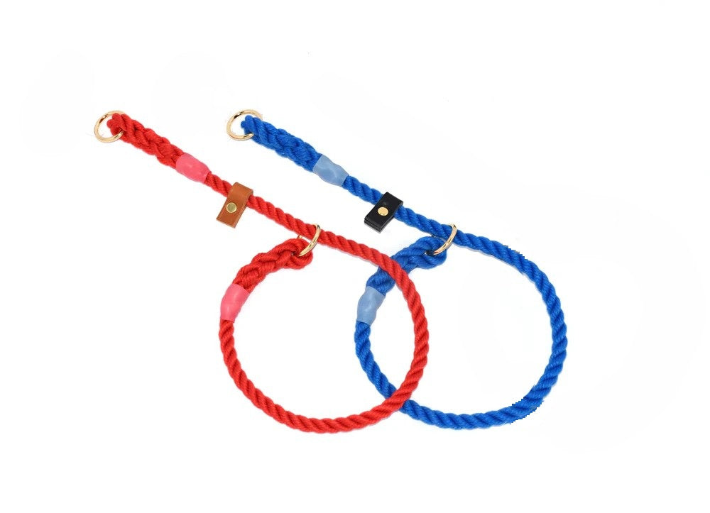 Hand Made Rope Dog Slip Collar With Sliding Leather Stopper